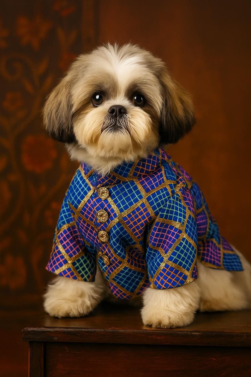 Classic Heritage Kurta (Blue & purple checked kurta – small dog)